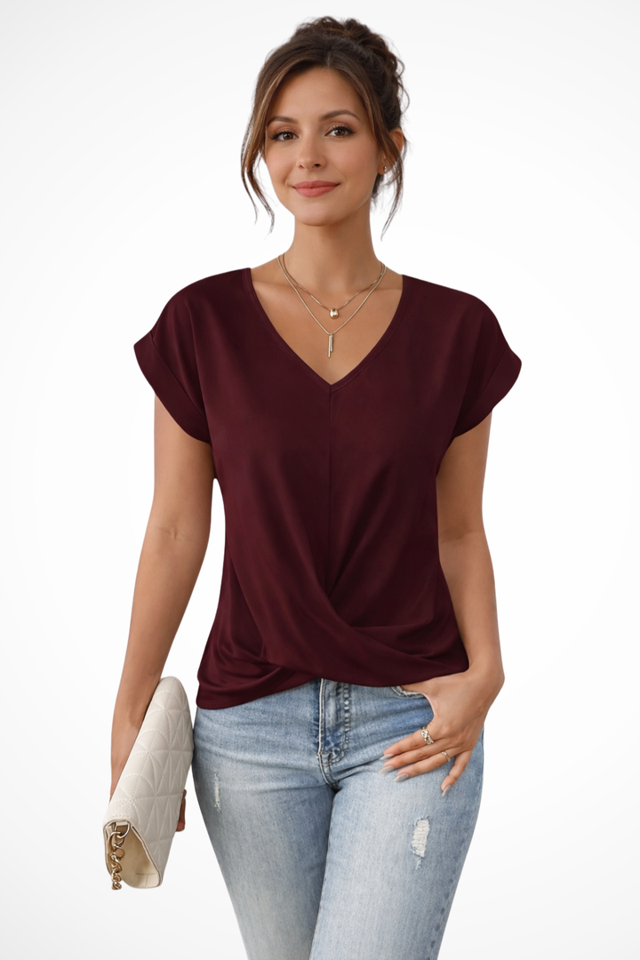 Elise Mode Dames Twist Top Slim Fit in Bordeauxrood