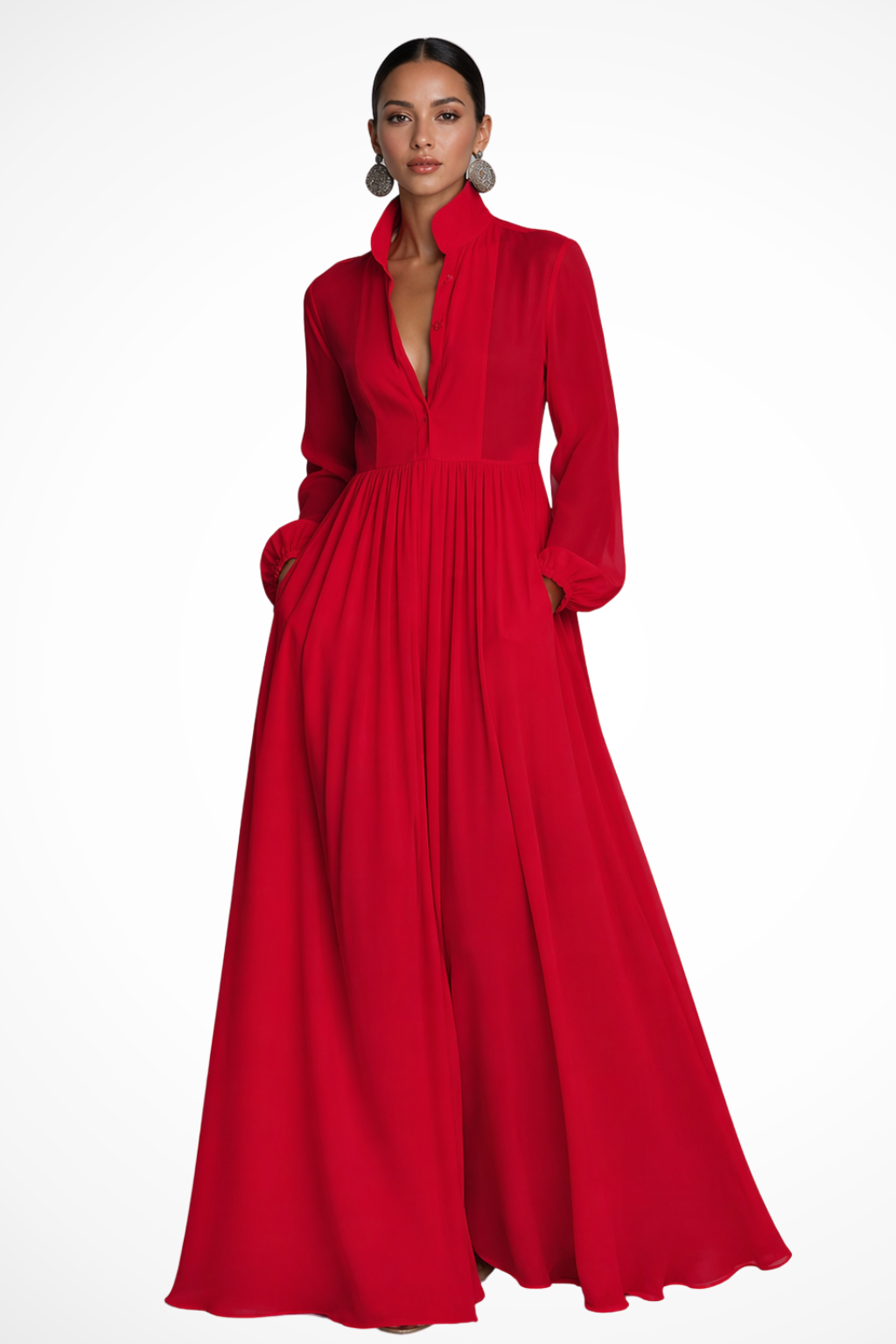 EliseMode Maxi Jurk Lange Mouwen in Red