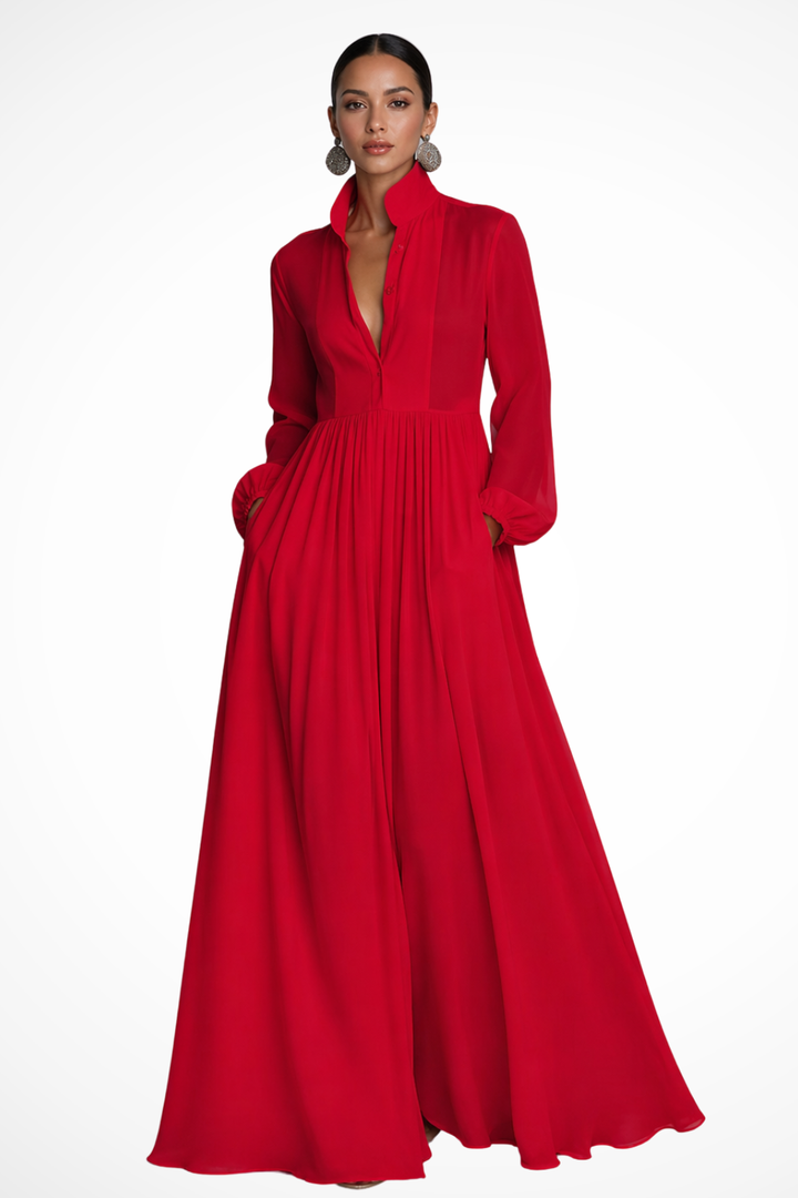 EliseMode Maxi Jurk Lange Mouwen in Red