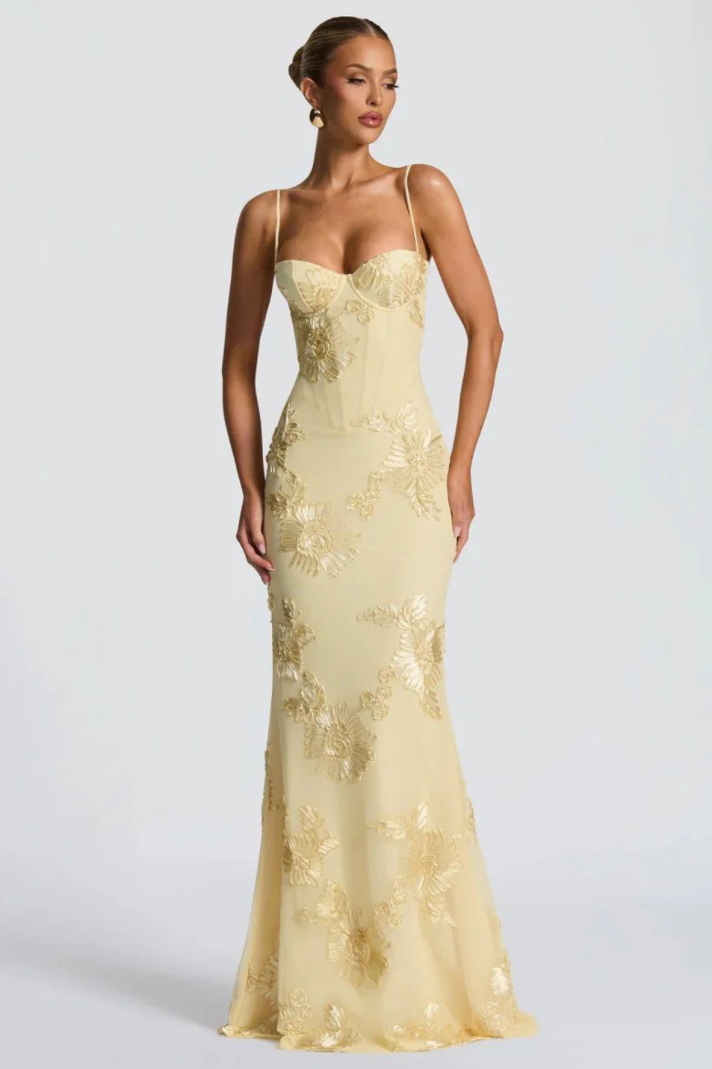 Elise Mode Geborduurde Corset Maxi Jurk