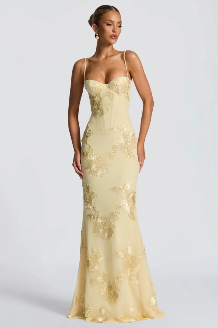 Elise Mode Geborduurde Corset Maxi Jurk