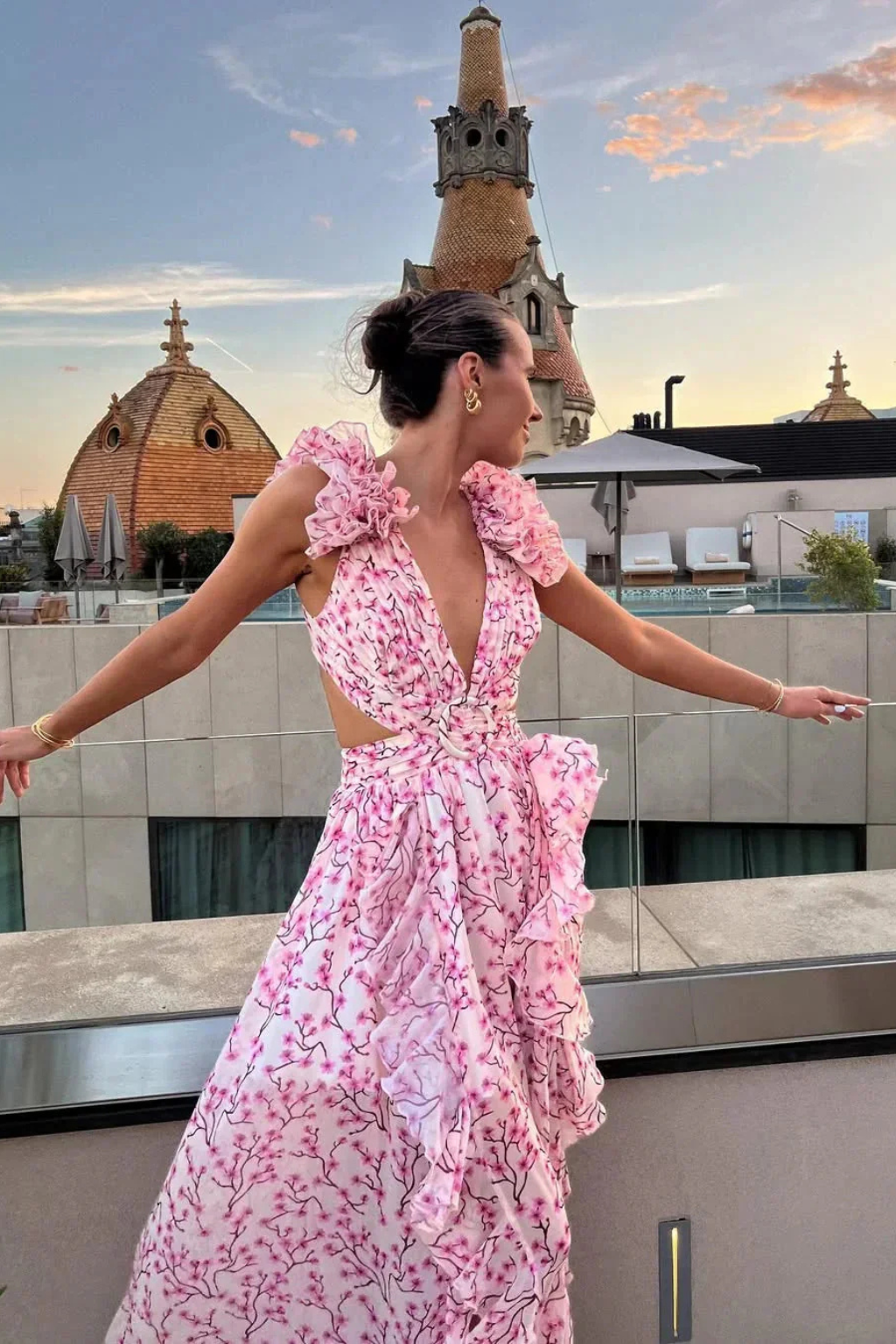 Elise Mode Dames Vloeiende Maxi Jurk Bloemenprint