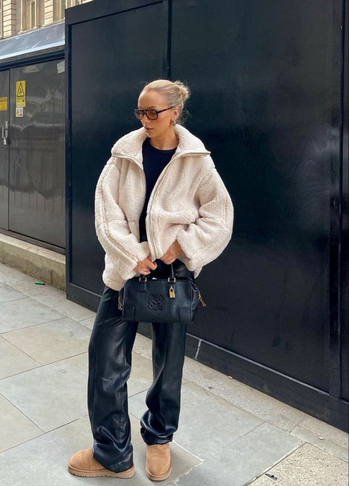 Elise Mode Dames Oversized Teddy Jas met Rits