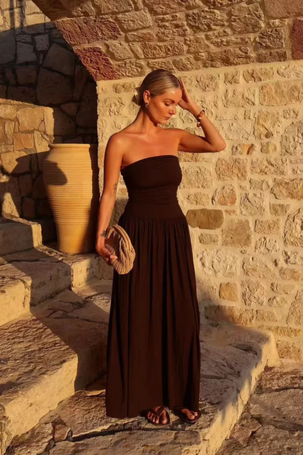 EliseMode Lange Strapless Jurk