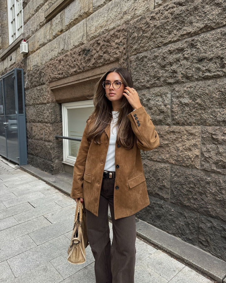 Elise Mode Dames Relaxed Suède Blazer