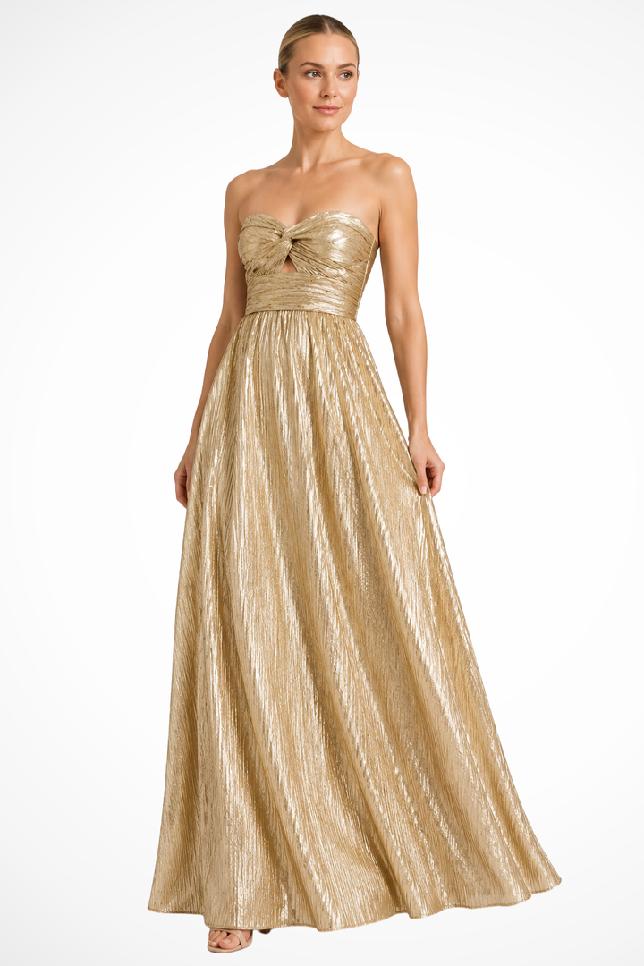 Elise Mode Dames Vloeiende Maxi Jurk Strapless in Goud