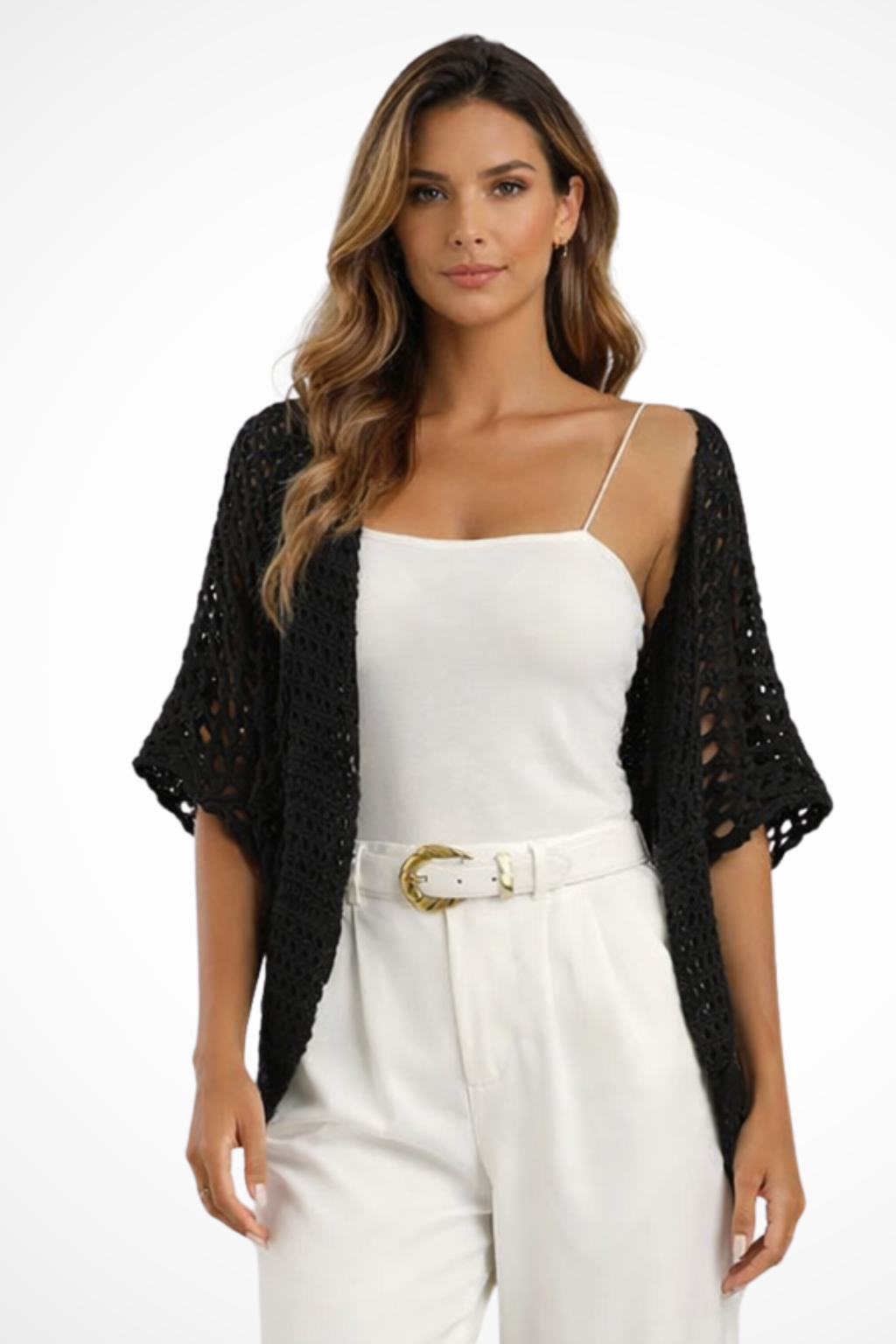 Elise Mode Dames Gehaakt Vest Relaxed Fit in Zwart