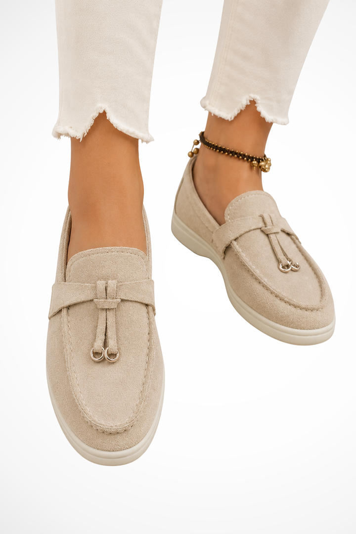 Elise Mode Dames Suede Loafers Old Money Look in Kaki