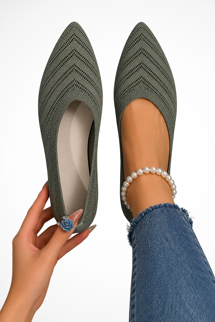 Elise Mode Dames Gebreide Loafers met Puntige Neus in Groen