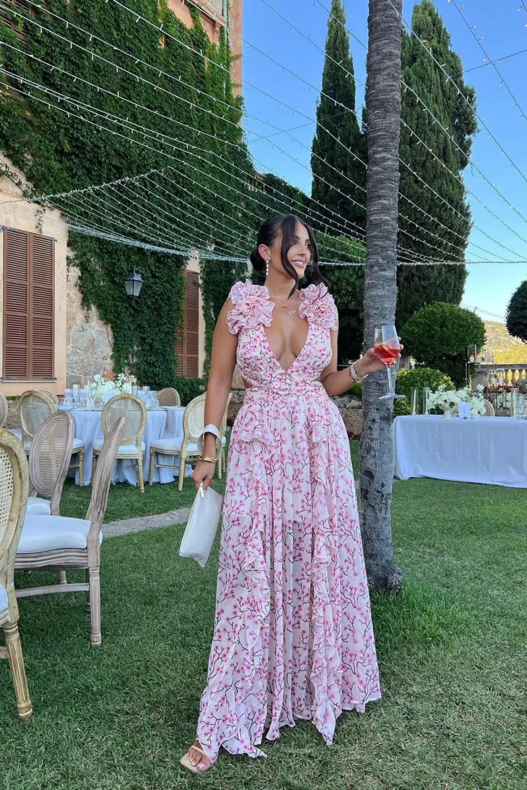 Elise Mode Dames Vloeiende Maxi Jurk Bloemenprint