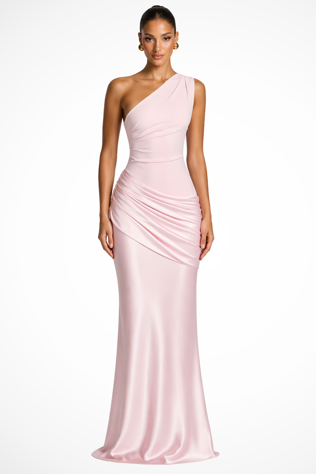 EliseMode One Shoulder Satijnen Jurk in Roze