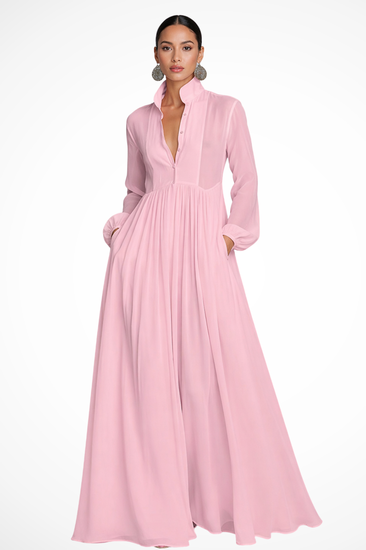 EliseMode Maxi Jurk Lange Mouwen in Pink