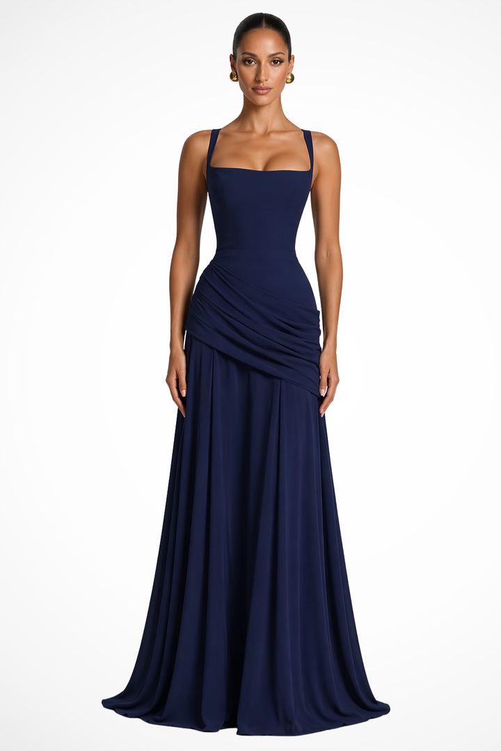 EliseMode Maxi Jurk Bruiloftsgast in Marineblauw