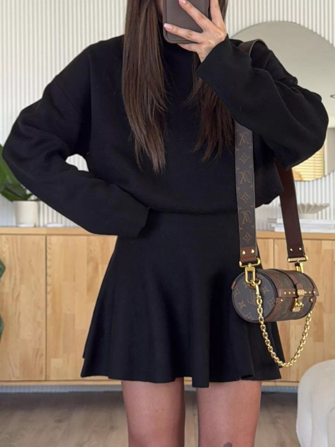 Elise Mode Dames Relaxed Mini Truijurk Tweedelig in Zwart