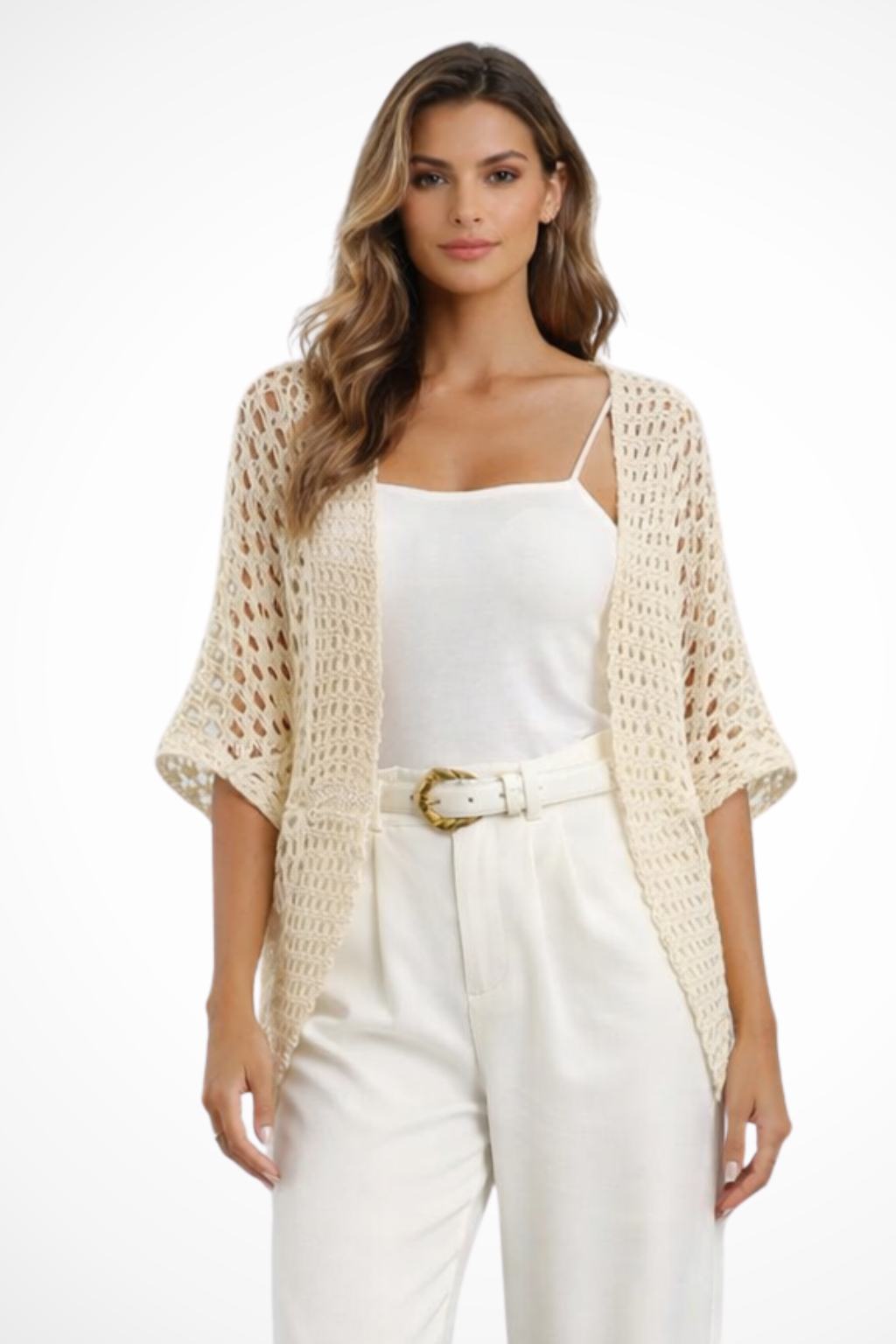 Elise Mode Dames Gehaakt Vest Relaxed Fit in Abrikoos