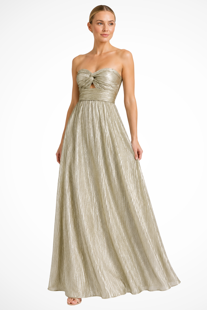 Elise Mode Dames Vloeiende Maxi Jurk Strapless in Zilver