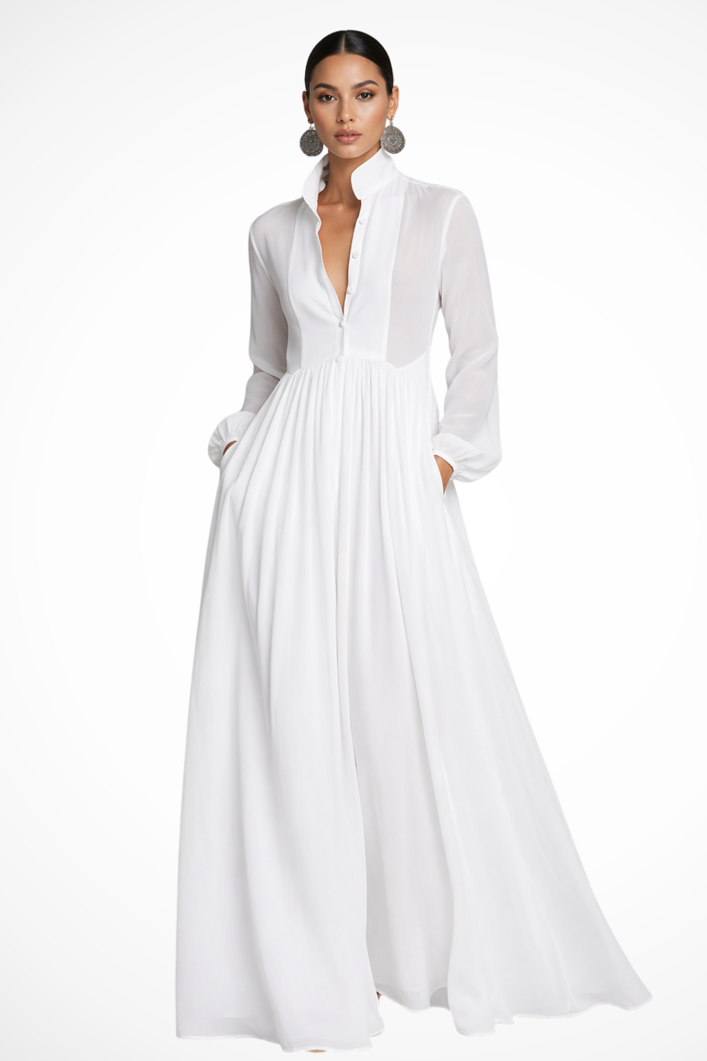 EliseMode Maxi Jurk Lange Mouwen in White