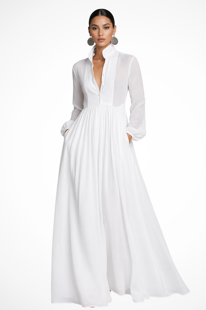 EliseMode Maxi Jurk Lange Mouwen in White
