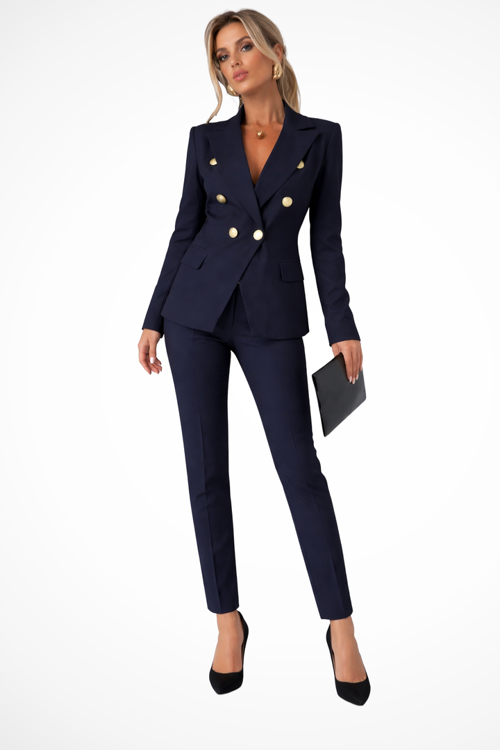 EliseMode Dubbelrij Broekpak Set in Navy