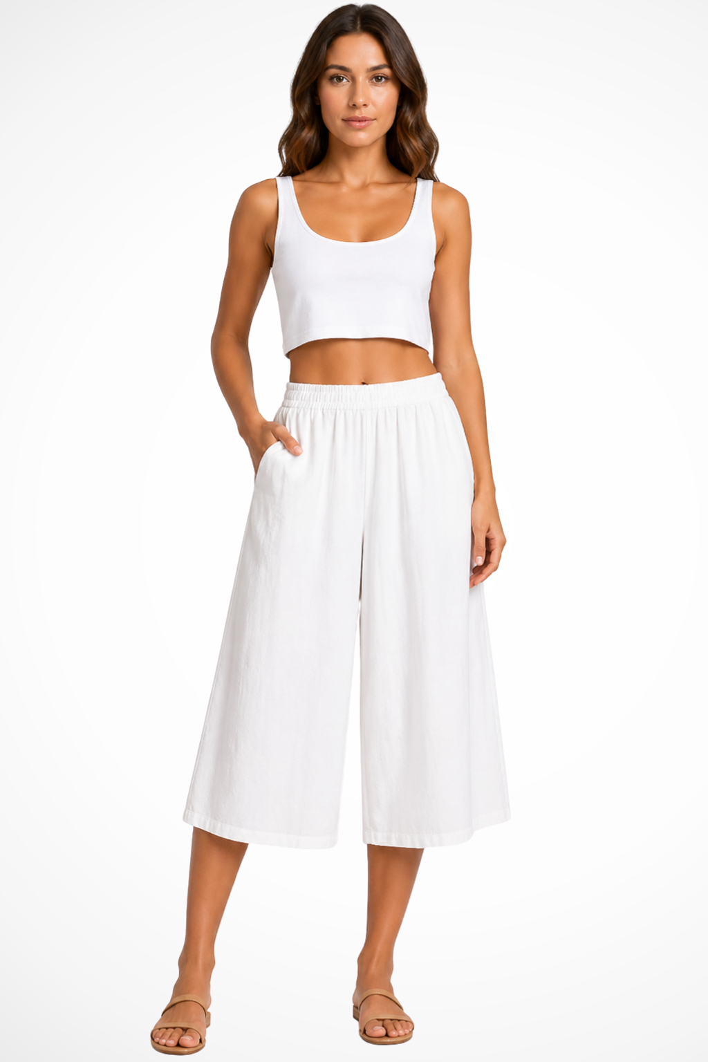EliseMode Dames Wide Leg Broek Hoge Taille in Wit