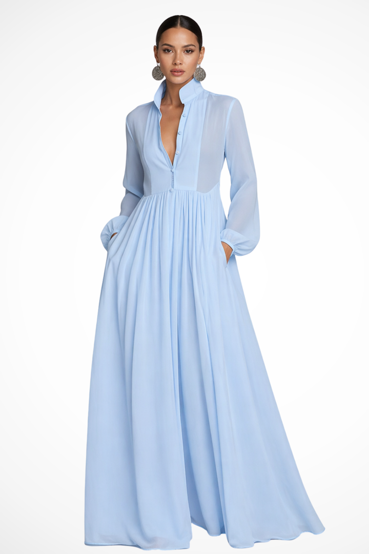 EliseMode Maxi Jurk Lange Mouwen in Light Blue