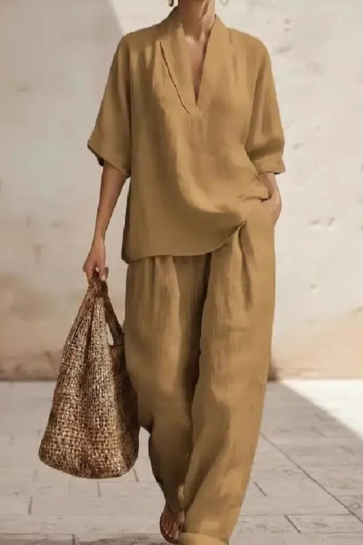 Elise Mode Dames Linnen Co-Ord Set Relaxed