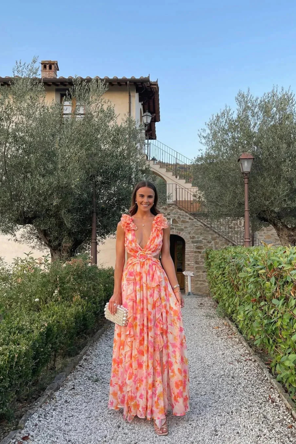 Elise Mode Dames Vloeiende Maxi Jurk Bloemenprint