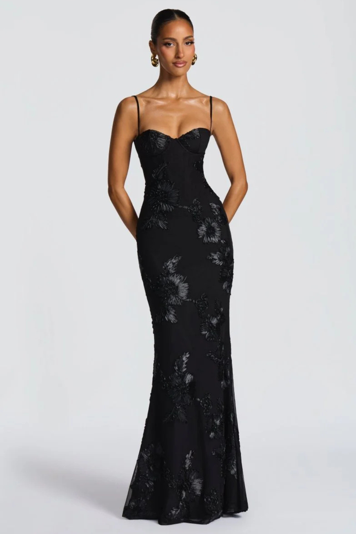 Elise Mode Geborduurde Corset Maxi Jurk