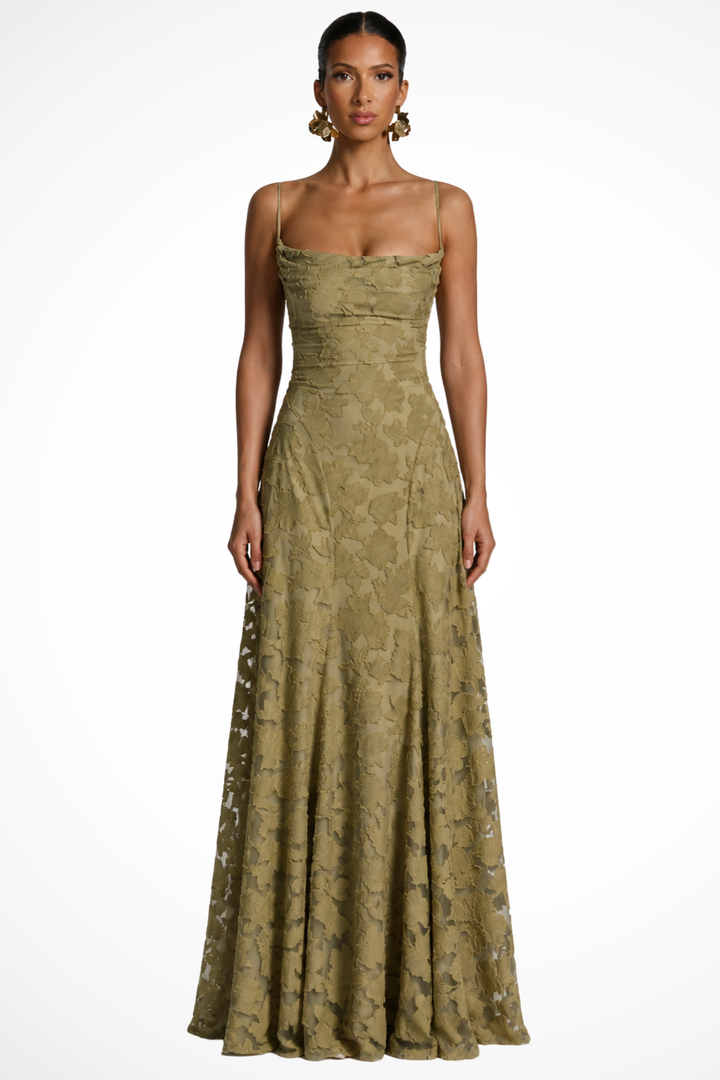EliseMode Bloemen Brocade Cami Maxi Jurk in S