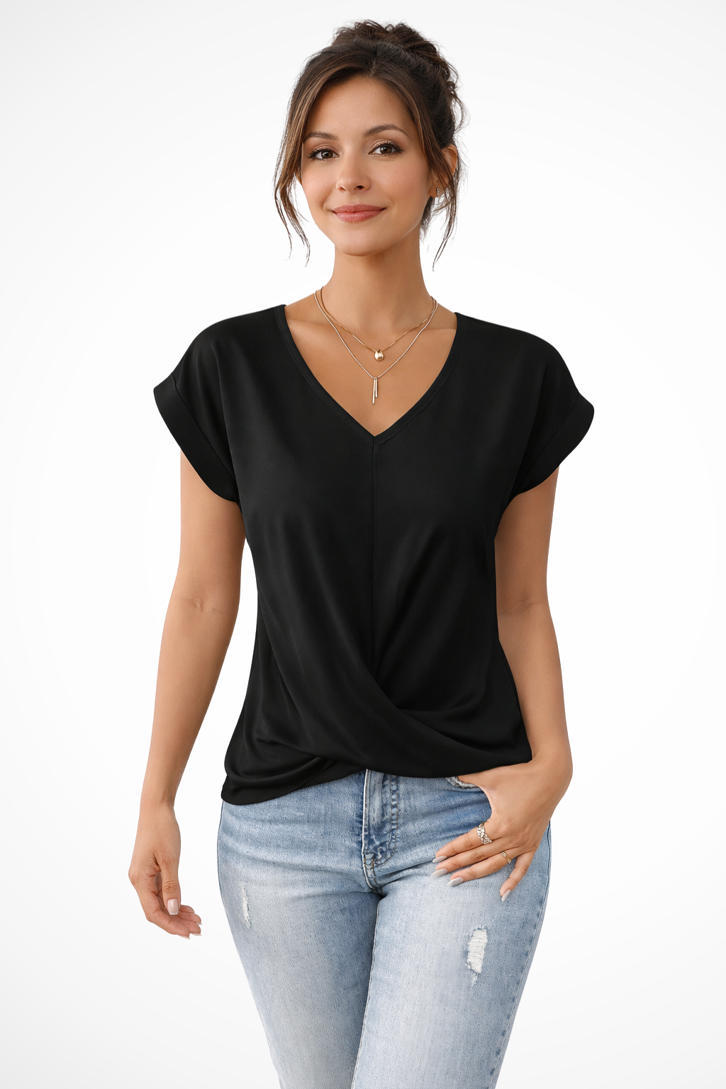 Elise Mode Dames Twist Top Slim Fit in Zwart