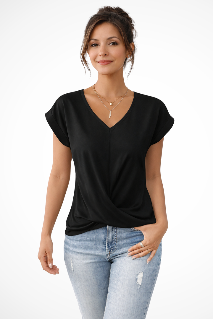 Elise Mode Dames Twist Top Slim Fit in Zwart