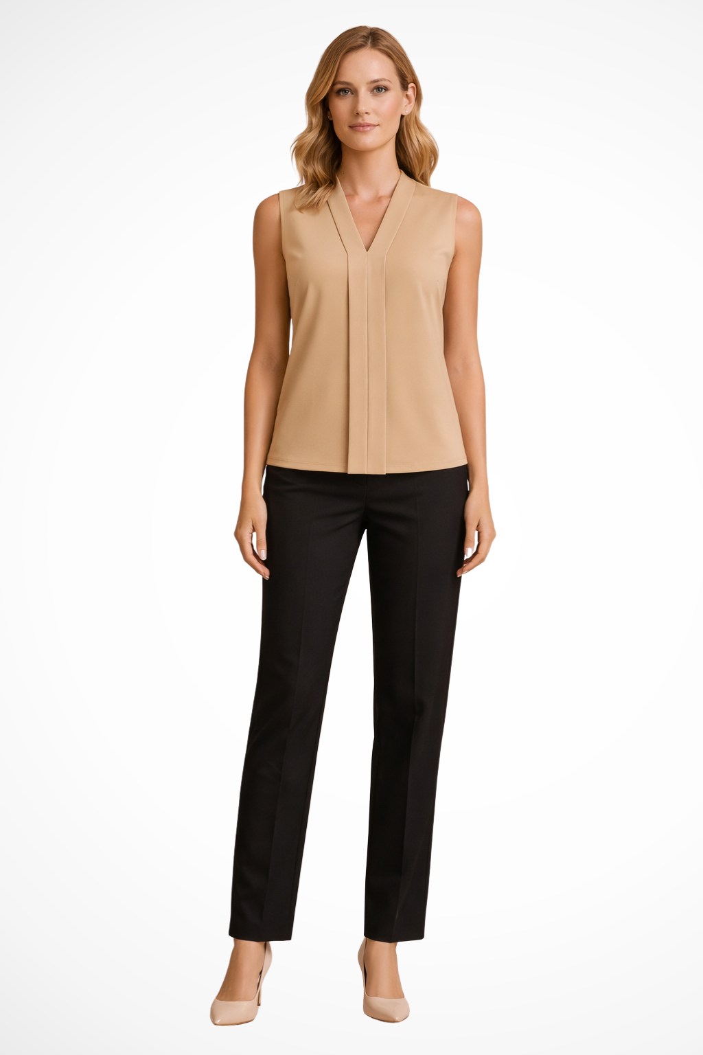 Elise Mode Dames Mouwloze Blouse Relaxed Fit in Beige