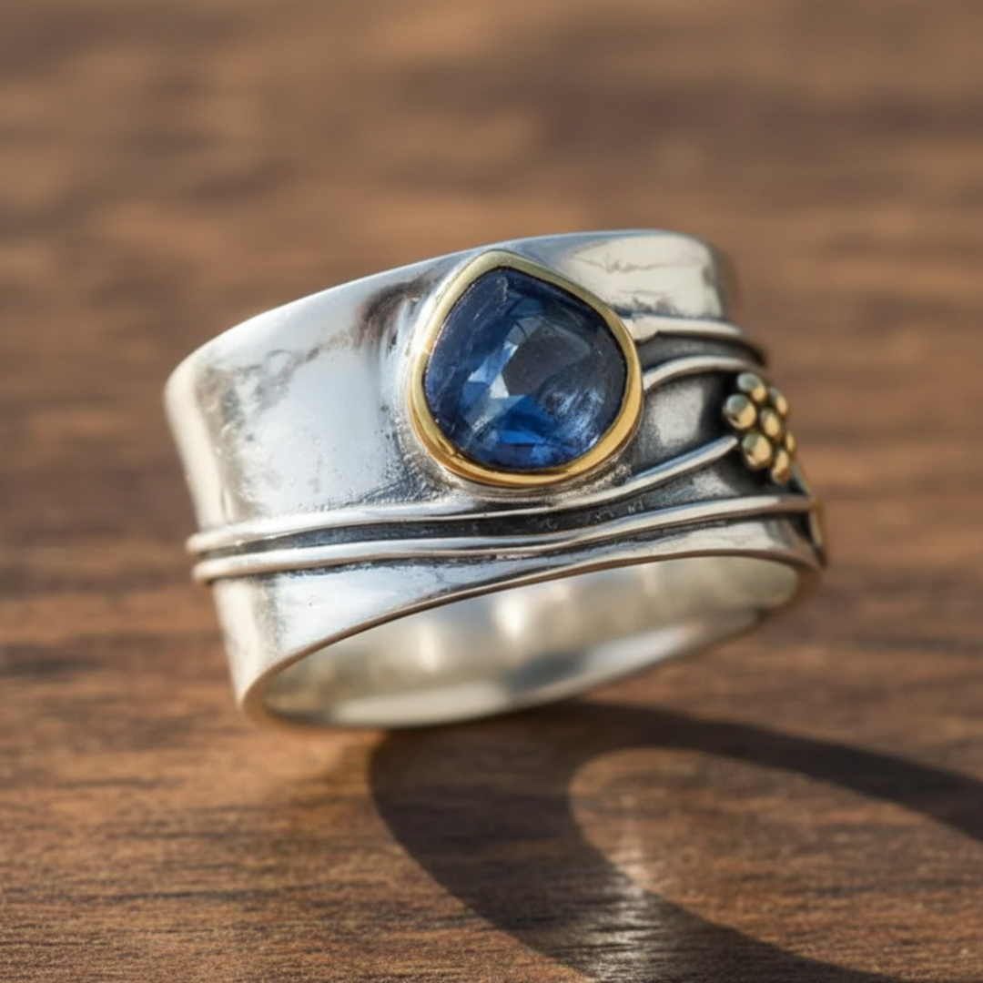 Elise Mode Dames Boho Ring met Blauwe Edelsteen