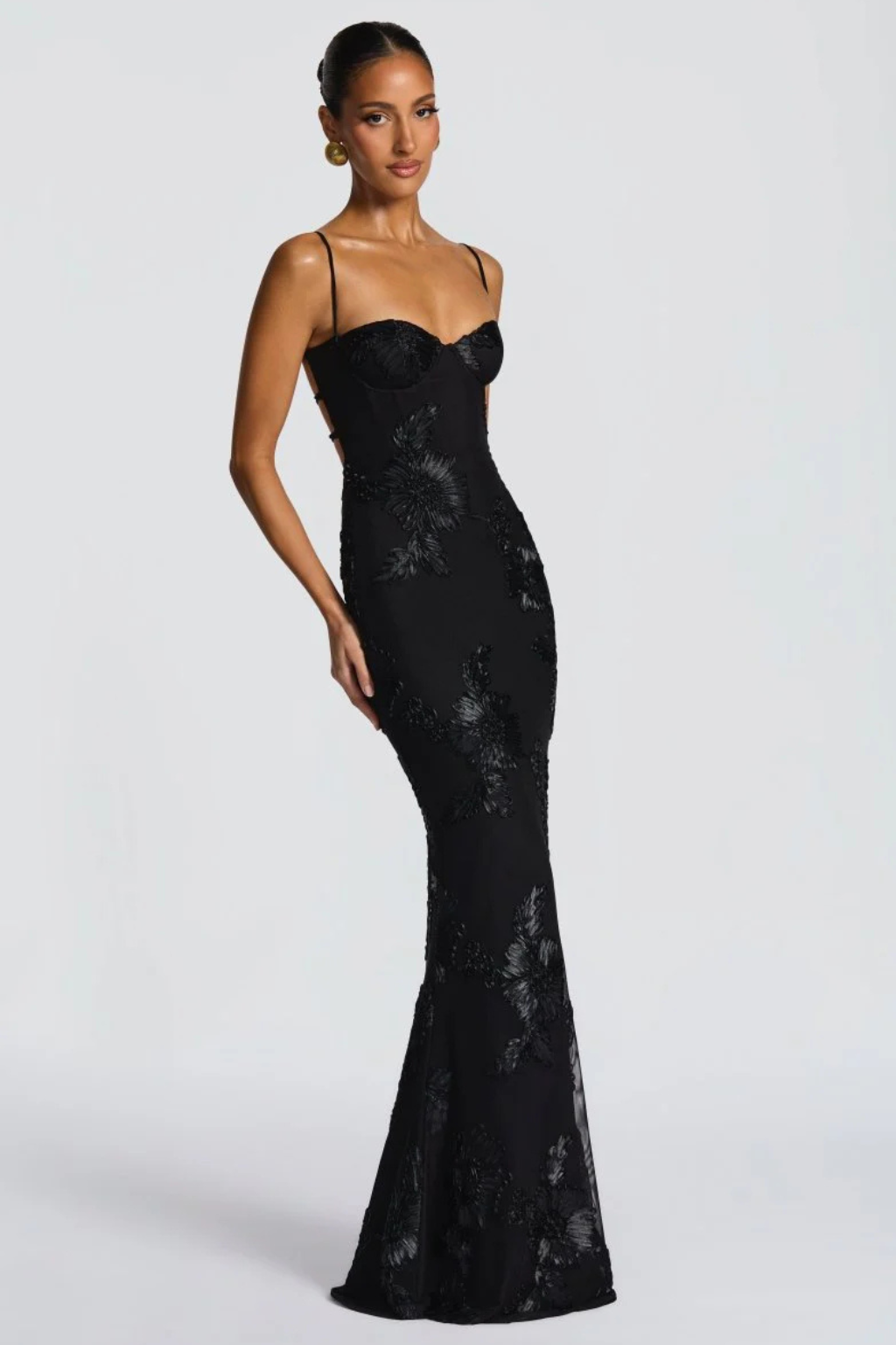 Elise Mode Geborduurde Corset Maxi Jurk