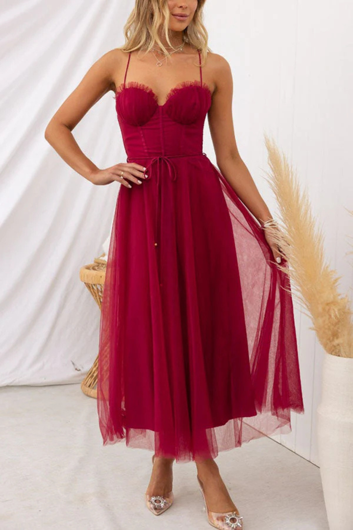 Elise Mode Tule Midi Jurk Corset