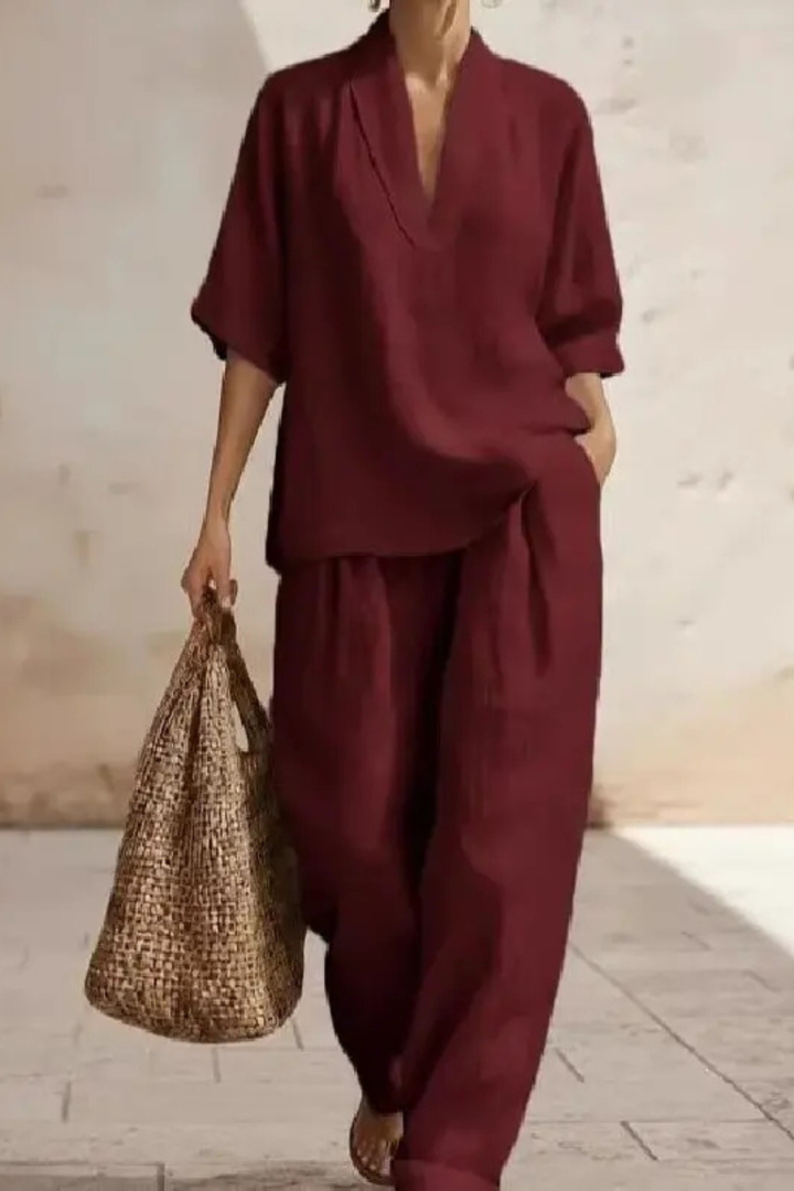 Elise Mode Dames Linnen Co-Ord Set Relaxed