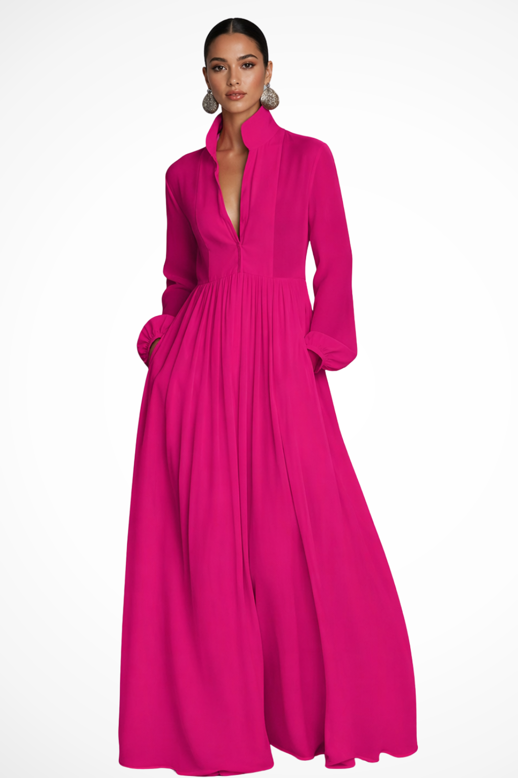 EliseMode Maxi Jurk Lange Mouwen in Rose Red