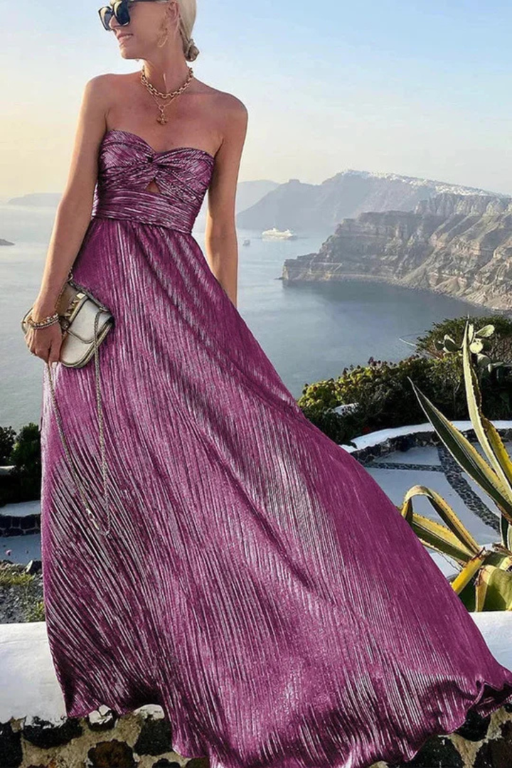 Elise Mode Dames Vloeiende Maxi Jurk Strapless in Paars