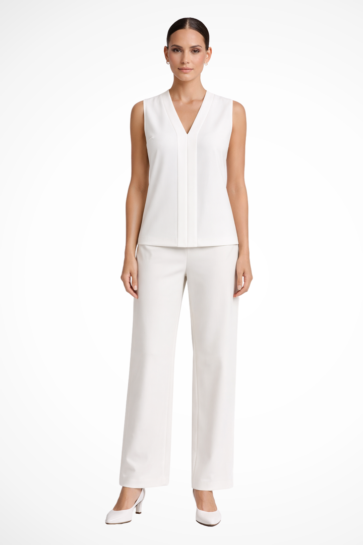 Elise Mode Dames Mouwloze Blouse Relaxed Fit in Wit