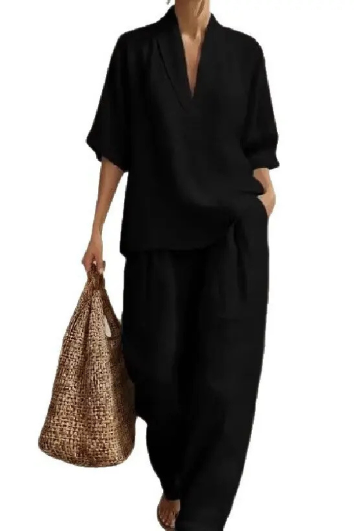 Elise Mode Dames Linnen Co-Ord Set Relaxed