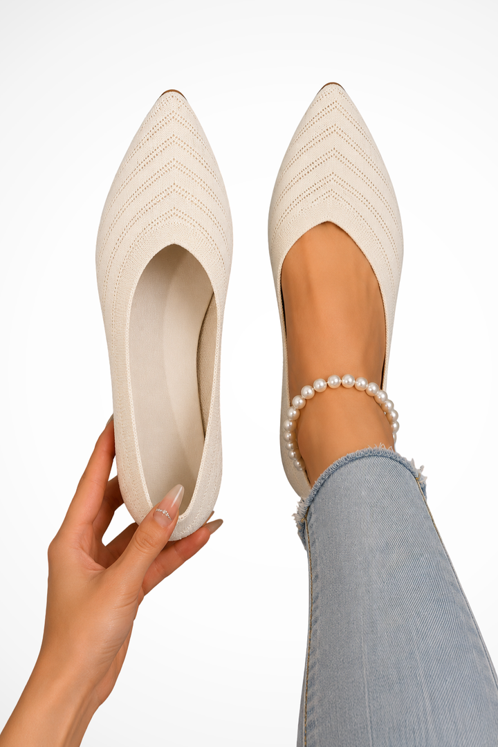 Elise Mode Dames Gebreide Loafers met Puntige Neus in Beige