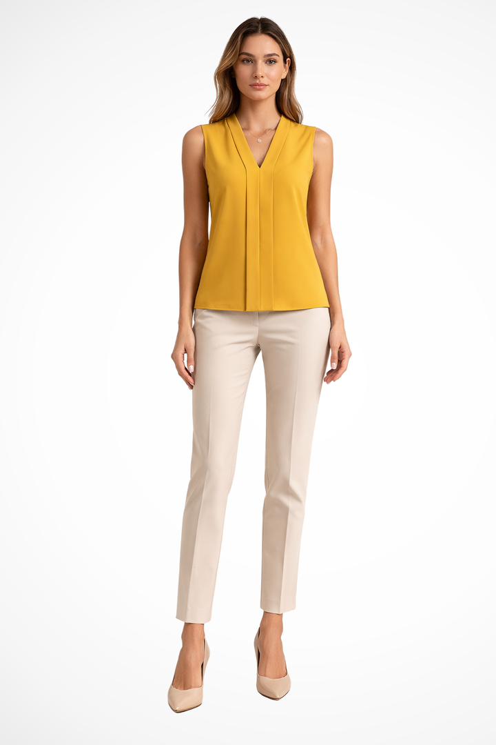 Elise Mode Dames Mouwloze Blouse Relaxed Fit in Geel