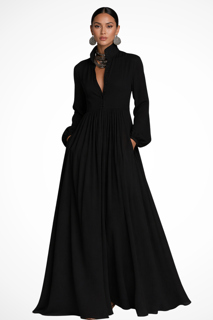 EliseMode Maxi Jurk Lange Mouwen in Black