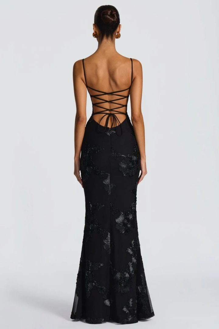 Elise Mode Geborduurde Corset Maxi Jurk