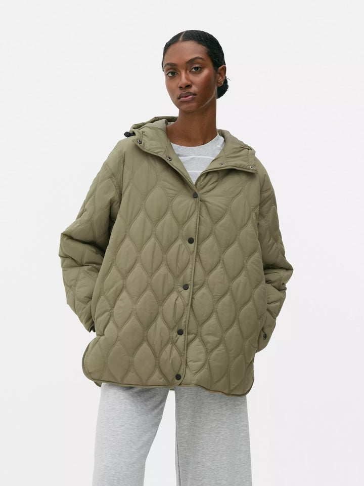 Elise Mode Dames Gewatteerde Jas met Capuchon in Groen