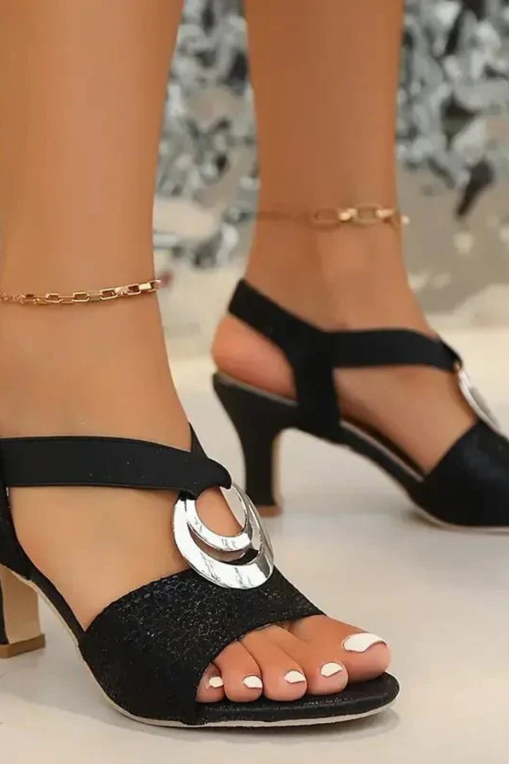 Elise Mode Dames Sandalen Blokhak met Steentjes