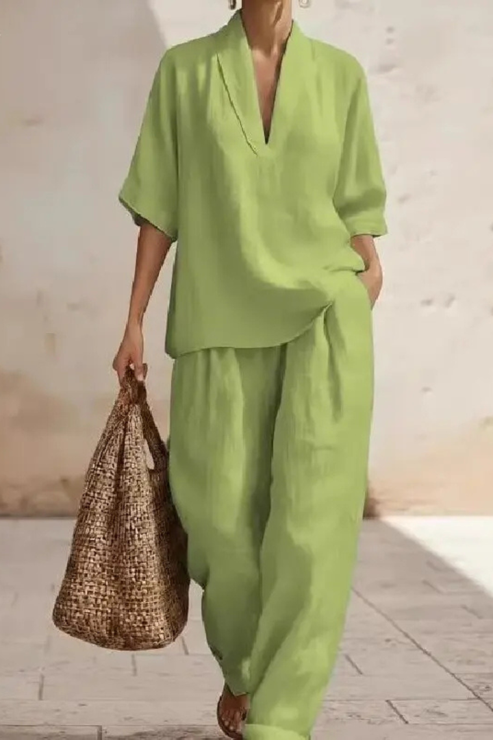 Elise Mode Dames Linnen Co-Ord Set Relaxed