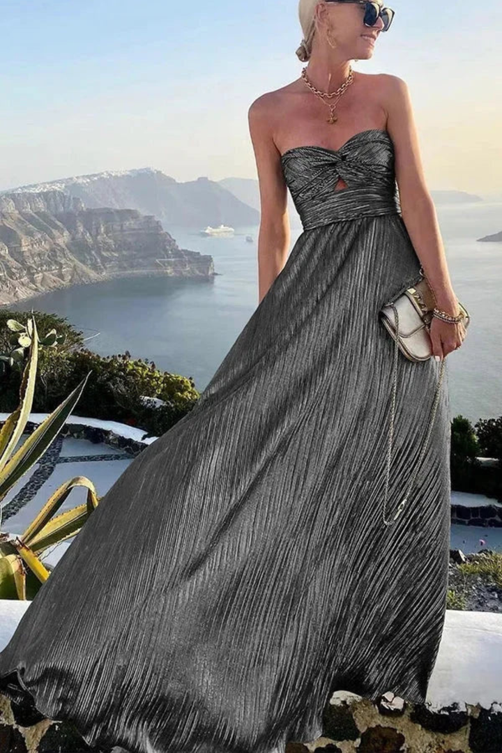 Elise Mode Dames Vloeiende Maxi Jurk Strapless in Zwart