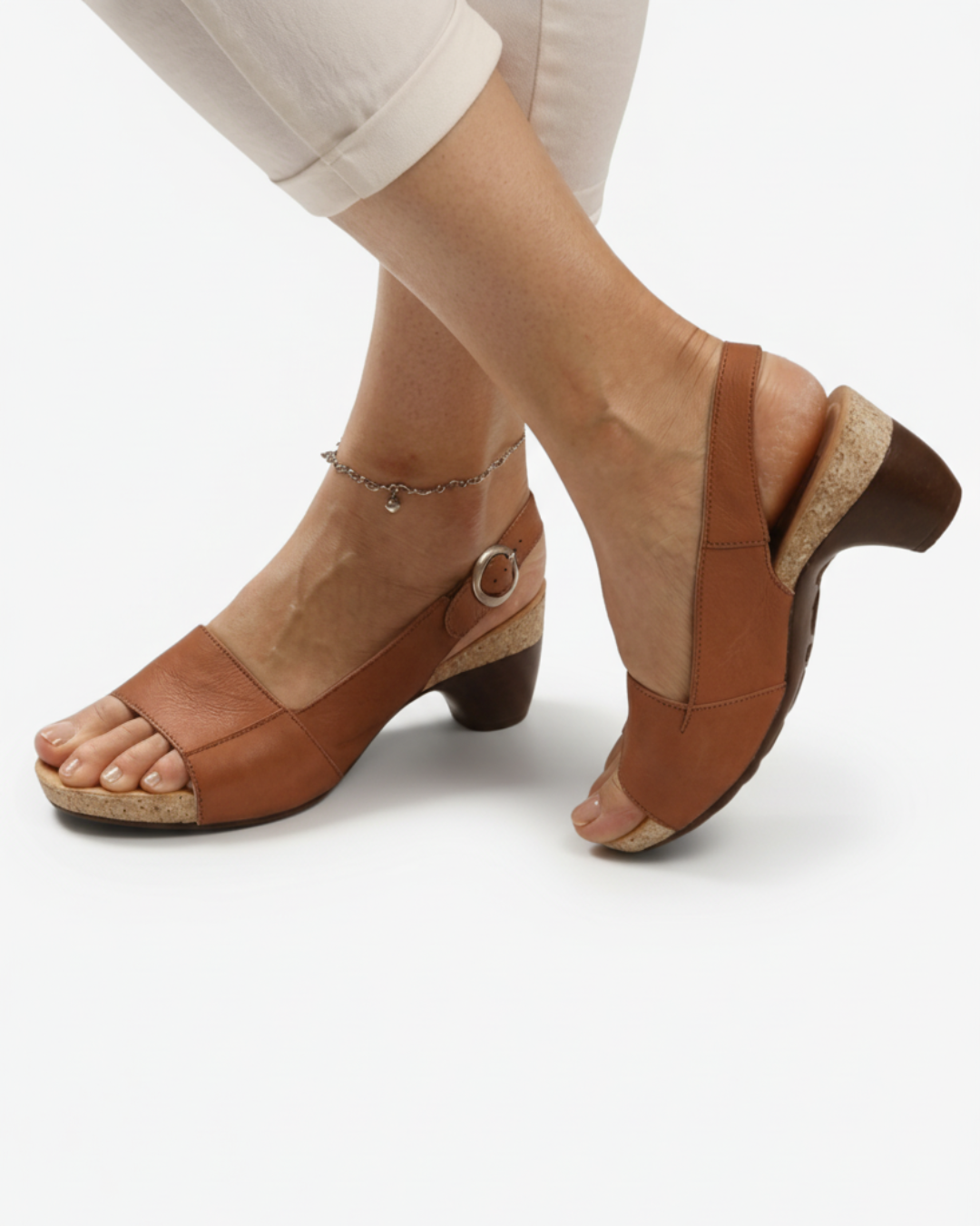 EliseMode Dames Kitten Heel Slingback Open Neus Sandalen in Roodbruin