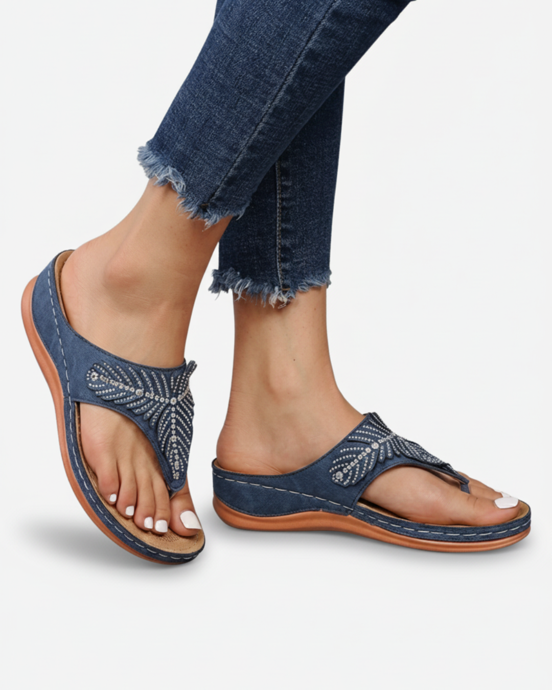 EliseMode Dames Teenslippers Strass Steentjes Glitter in Blauw
